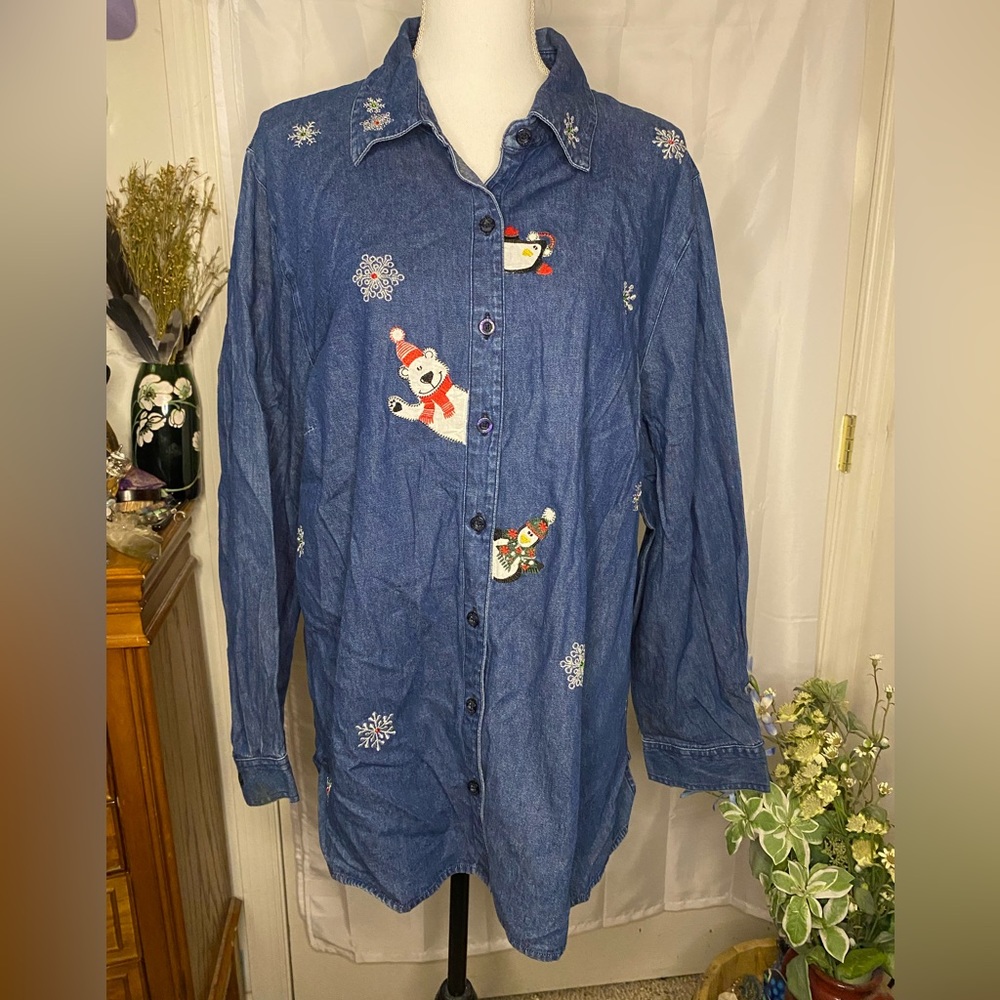 Liz&Me, Christmas, Denim, Button Up